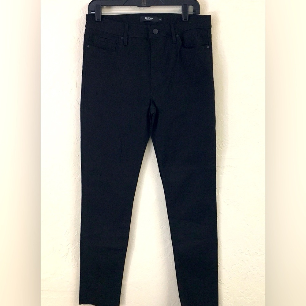 Hudson Nico Super Skinny 31 Black Stretch Denim Raw Hemline